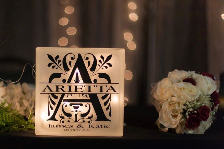 monogram wedding glass block